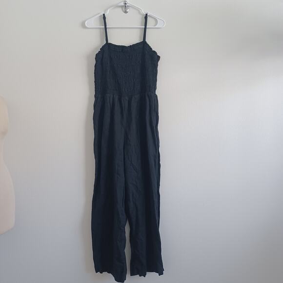 Universal Thread Jumpsuit Women M Black Smocked One Piece Wide Leg Pockets - Picture 1 of 8